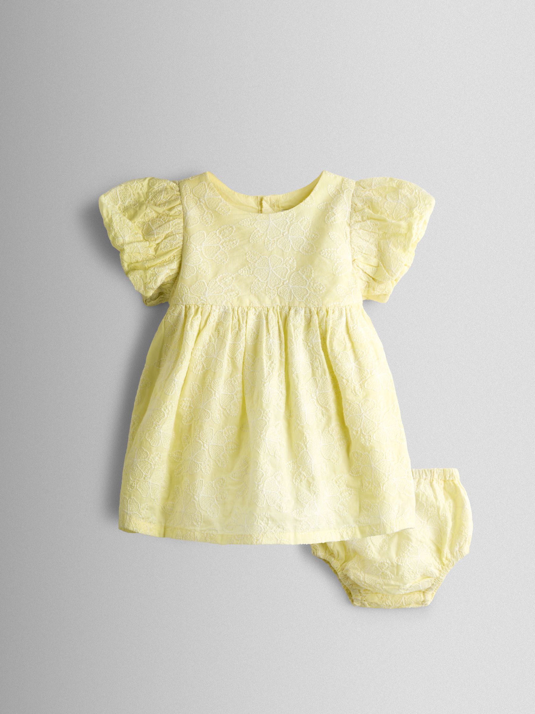 Jojo Maman Bébé Yellow Broderie Puff Sleeve Dress