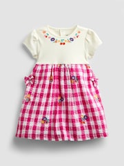 JoJo Maman Bébé Pink Gingham Fruit Embroidered Seersucker Combo Dress - Image 1 of 5