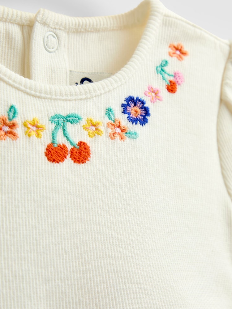 JoJo Maman Bébé Pink Gingham Fruit Embroidered Seersucker Combo Dress - Image 5 of 5