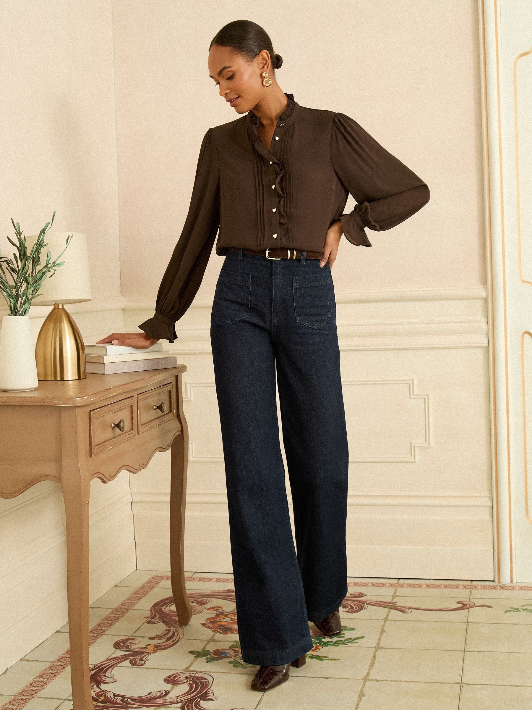 Buy Love & Roses Chocolate Brown Petite Long Sleeve Frill Detail