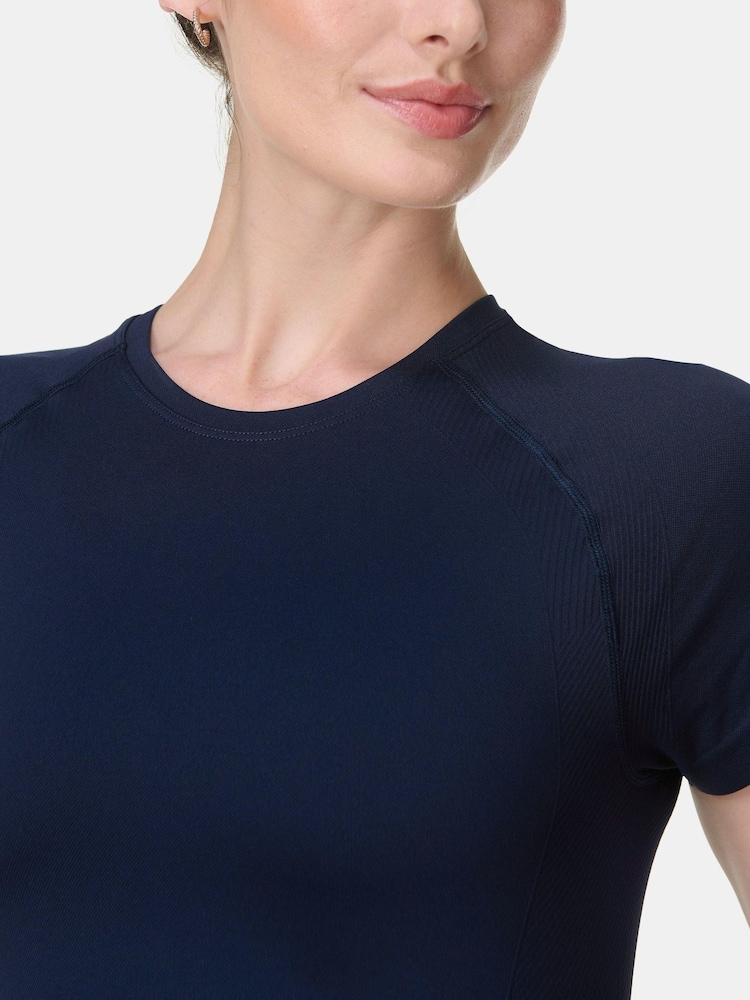 Sweaty Betty Blue Athlete Crop Seamless Workout T-Shirt - Image 2 of 7 Sweaty Betty Blue Athlete Crop Seamless Workout T-Shirt - Image 2 of 7