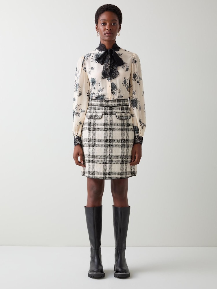 LK Bennett Black Clarisse Mono Check Cotton Mini Skirt - Image 1 of 4 LK Bennett Black Clarisse Mono Check Cotton Mini Skirt - Image 1 of 4