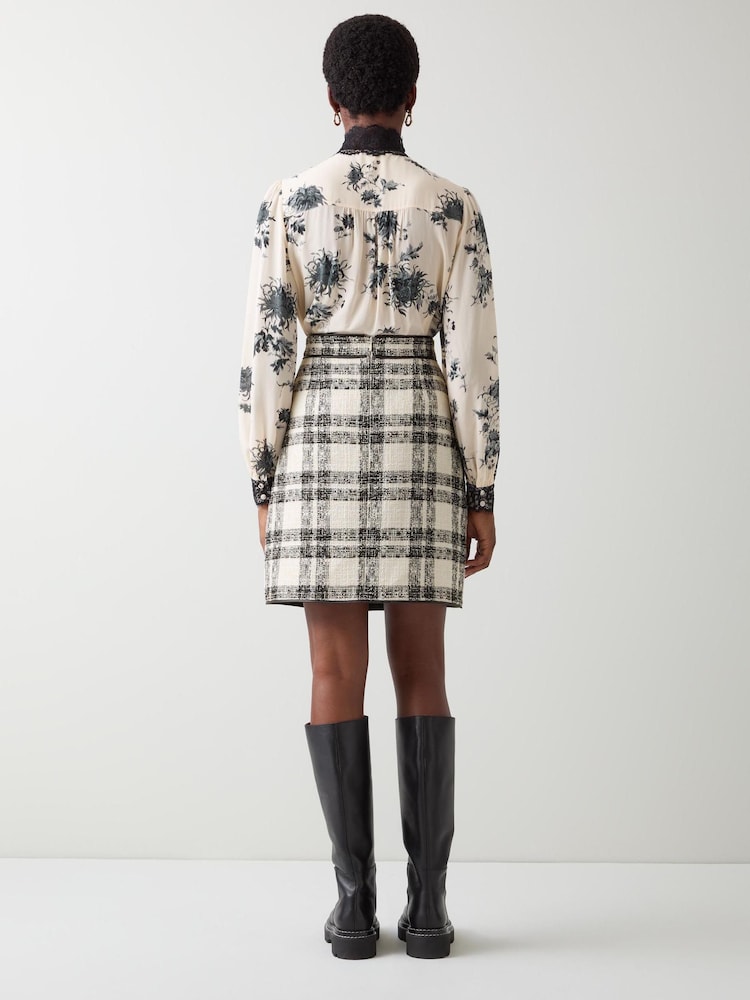 LK Bennett Black Clarisse Mono Check Cotton Mini Skirt - Image 2 of 4 LK Bennett Black Clarisse Mono Check Cotton Mini Skirt - Image 2 of 4