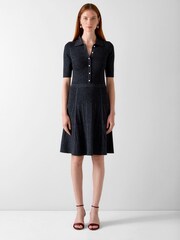 LK Bennett Black Carrie Metallic Rib Detail Cotton Knitted Dress - Image 2 of 3