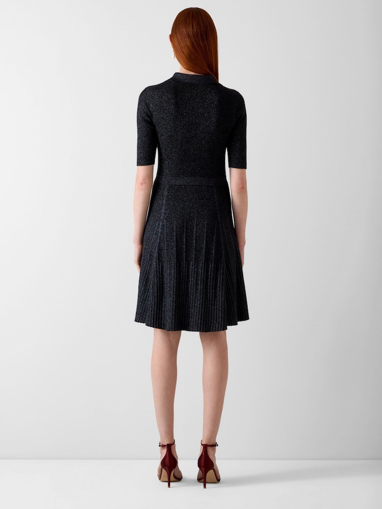 LK Bennett Black Carrie Metallic Rib Detail Cotton Knitted Dress - Image 3 of 3 LK Bennett Black Carrie Metallic Rib Detail Cotton Knitted Dress - Image 3 of 3