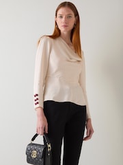 LK Bennett Cream Eva Bow Top - Image 2 of 4