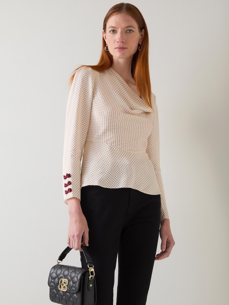 LK Bennett Cream Eva Bow Top - Image 2 of 4