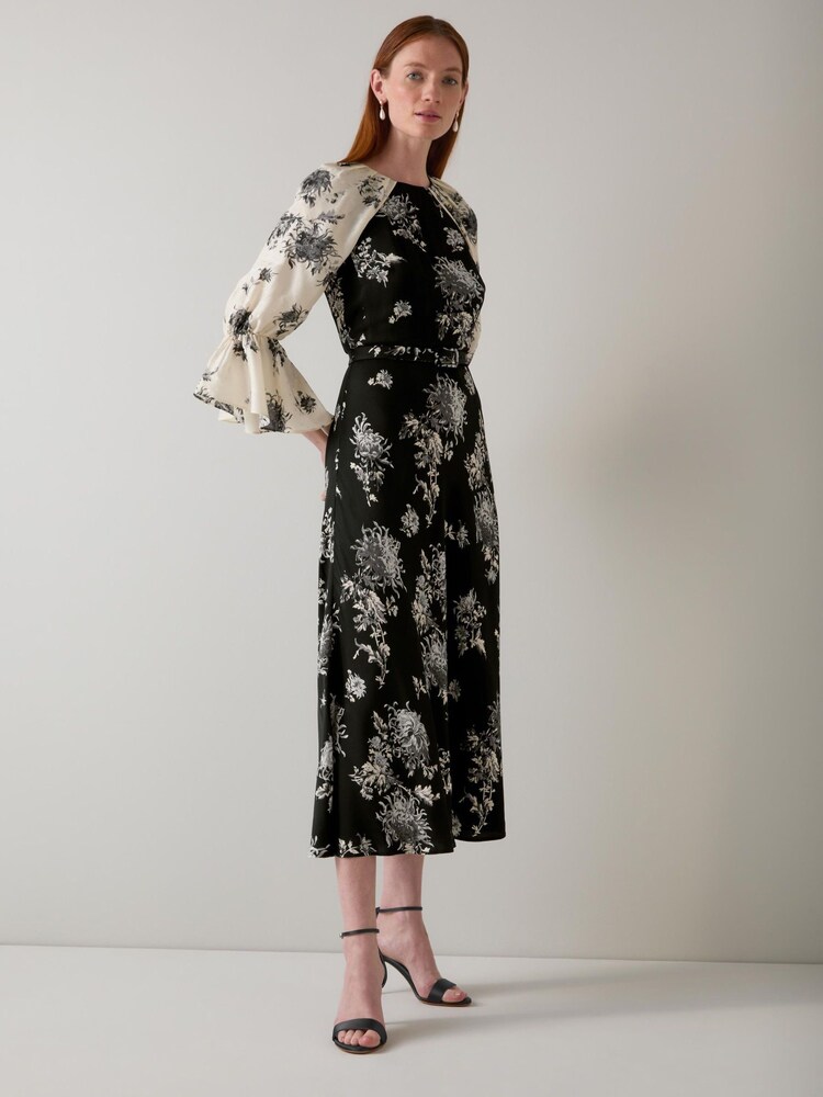 LK Bennett Black Mimi Birch Floral Print Viscose Dress - Image 2 of 3