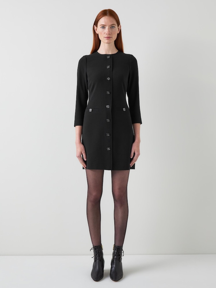LK Bennett Black Claire Button Detail Dress - Image 1 of 3 LK Bennett Black Claire Button Detail Dress - Image 1 of 3