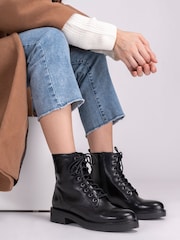 Off The Hook Black Lane Biker Leather Ankle Boots - Image 1 of 8