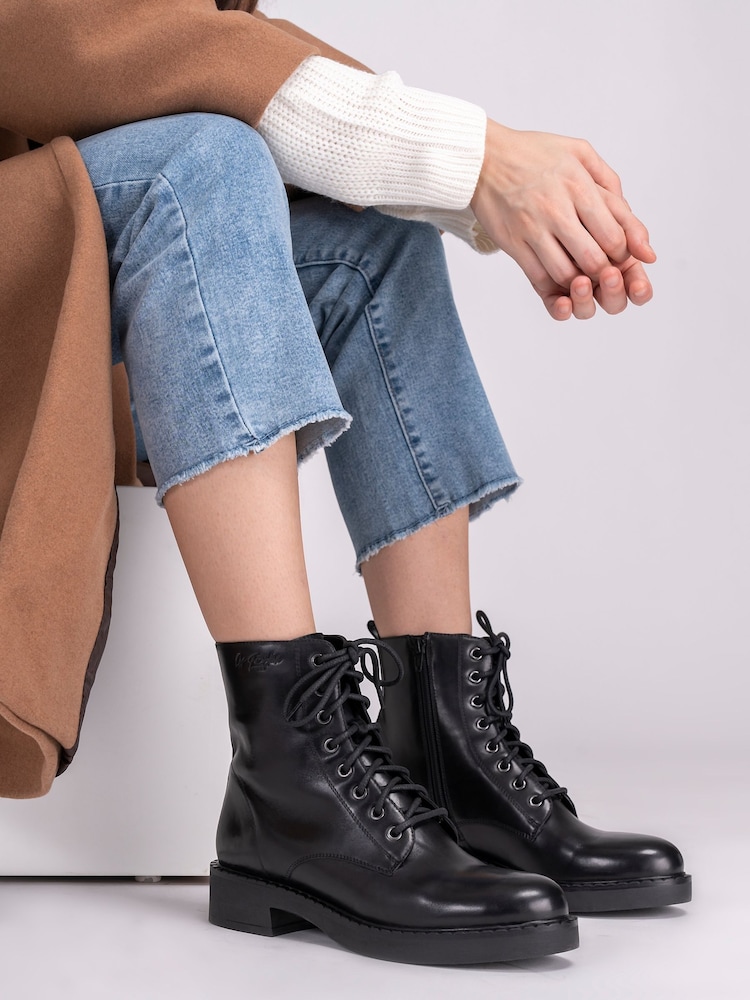 Off The Hook Black Lane Biker Leather Ankle Boots - Image 1 of 8 Off The Hook Black Lane Biker Leather Ankle Boots - Image 1 of 8