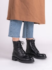 Off The Hook Black Lane Biker Leather Ankle Boots - Image 2 of 8