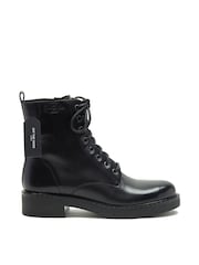 Off The Hook Black Lane Biker Leather Ankle Boots - Image 3 of 8