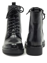 Off The Hook Black Lane Biker Leather Ankle Boots - Image 7 of 8