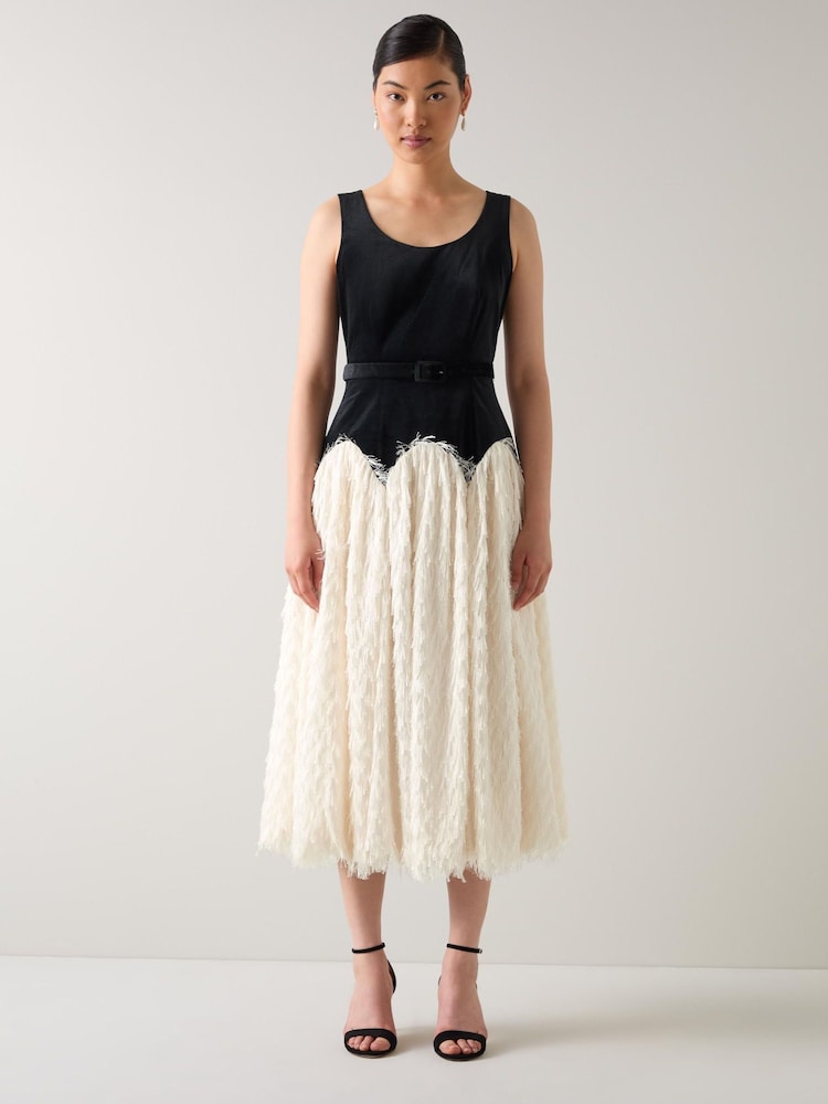 LK Bennett Black Allegra Birch Fringing Cotton Puffball Skirt Dress - Image 2 of 4 LK Bennett Black Allegra Birch Fringing Cotton Puffball Skirt Dress - Image 2 of 4