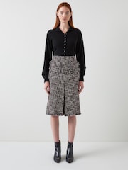 LK Bennett Red Gwen Tweed Cotton Midi Skirt - Image 1 of 4