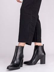Off The Hook Black Finsbury Block Heel Leather Ankle Boots - Image 1 of 8