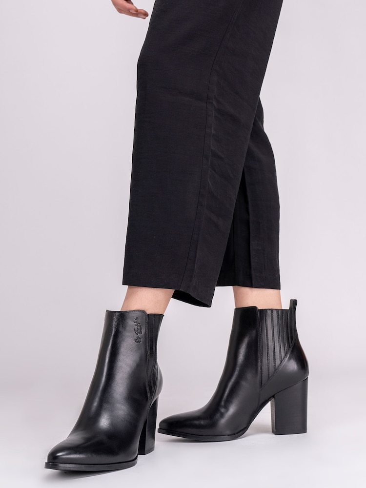Off The Hook Black Finsbury Block Heel Leather Ankle Boots - Image 1 of 8 Off The Hook Black Finsbury Block Heel Leather Ankle Boots - Image 1 of 8