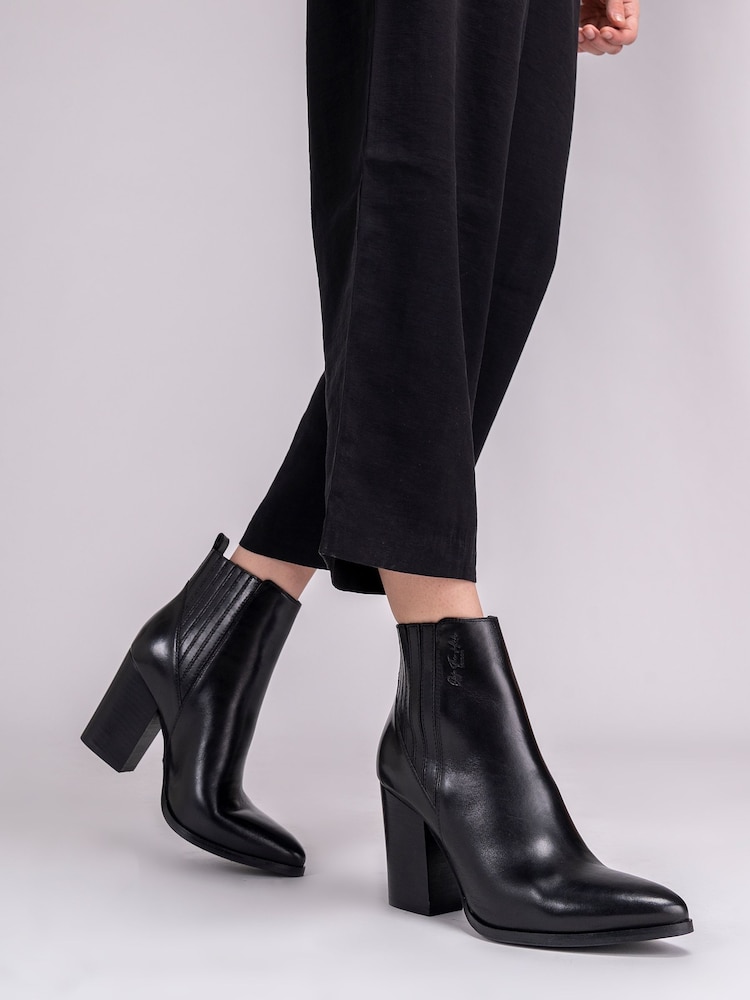 Off The Hook Black Finsbury Block Heel Leather Ankle Boots - Image 2 of 8