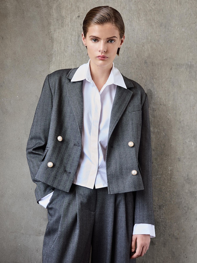 LK Bennett Grey Liz Multi Herringbone Short Double Breasted Jacket - Image 1 of 3 LK Bennett Grey Liz Multi Herringbone Short Double Breasted Jacket - Image 1 of 3