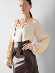 LK Bennett Cream Willa Textured Lace Blouse - Image 4 of 4