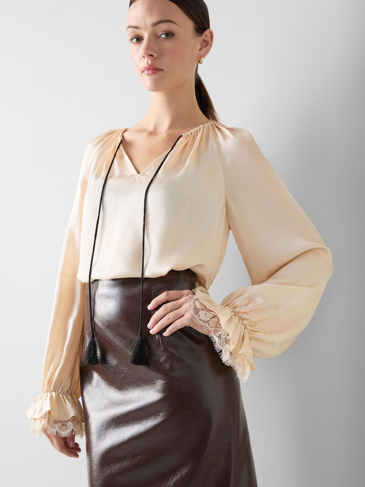 LK Bennett Cream Willa Textured Lace Blouse - Image 4 of 4