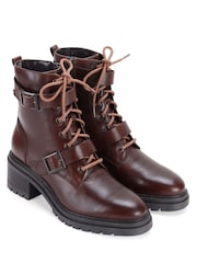 Off The Hook Brown Parkside Block Heel Leather Combat Boots - Image 3 of 8