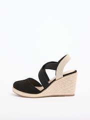 Lipsy Black Wide Fit Faux Suede Closed Toe Elastic Crossover Strap Mid Espadrille Wedges - Image 6 of 6