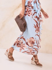 Lipsy Taupe Wide Fit Faux Suede Closed Toe Elastic Crossover Strap Mid Espadrille Wedges - Image 3 of 5