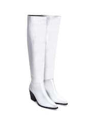 Off The Hook Silver Scores Block Heel High-Knee Leather Boots - Image 3 of 8