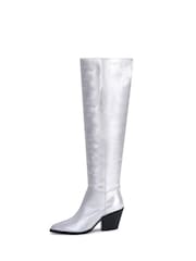 Off The Hook Silver Scores Block Heel High-Knee Leather Boots - Image 4 of 8
