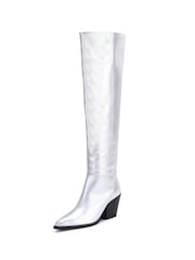 Off The Hook Silver Scores Block Heel High-Knee Leather Boots - Image 5 of 8