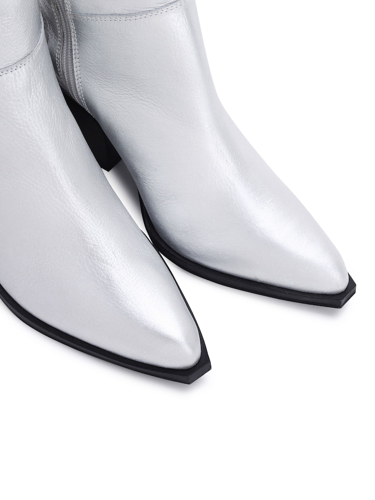 Off The Hook Silver Scores Block Heel High-Knee Leather Boots - Image 8 of 8