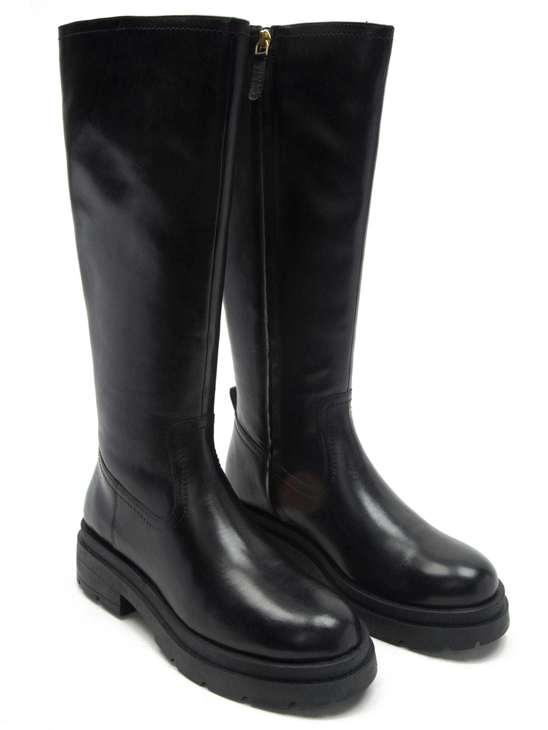 Buy Off The Hook Black Bond Knee High Leather Boots With Side Zip