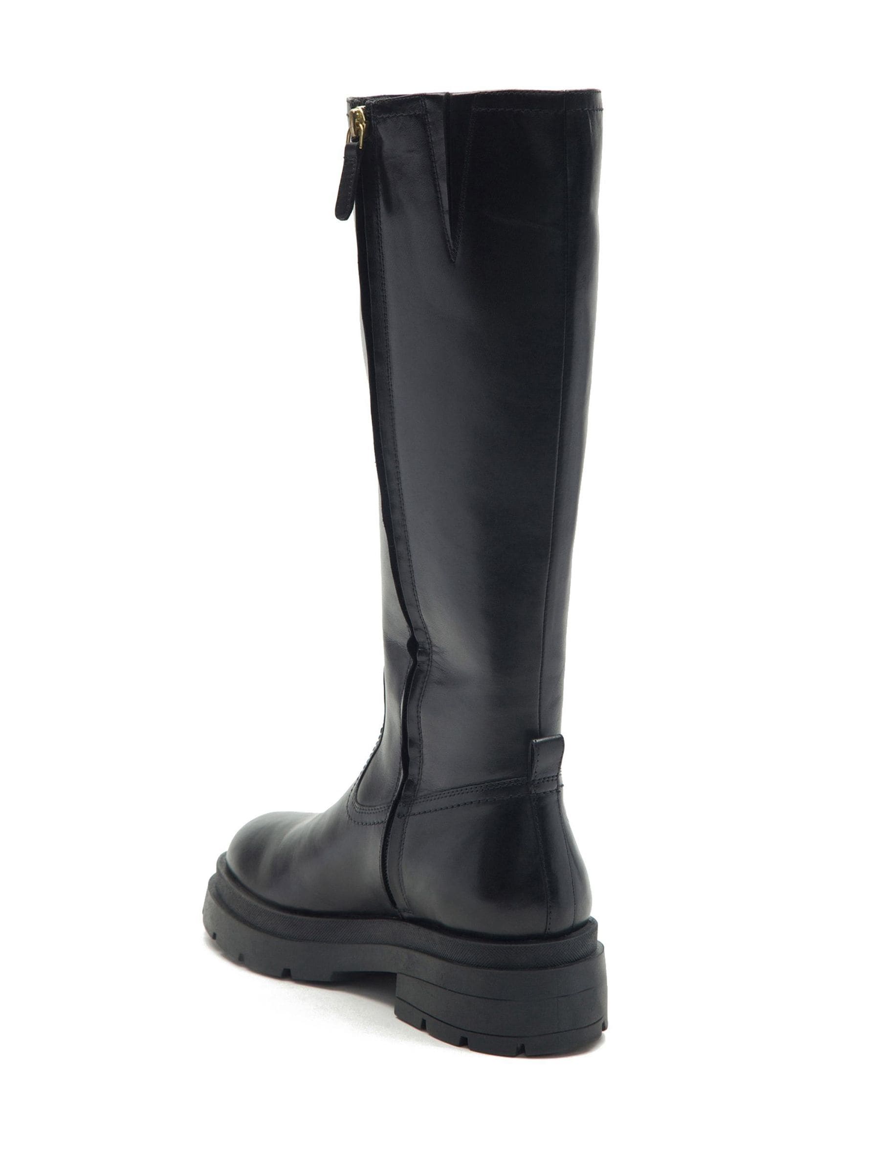 Buy Off The Hook Black Bond Knee High Leather Boots With Side Zip
