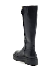 Off The Hook Black Bond Knee High Leather Boots With Side Zip Detail - Image 5 of 8