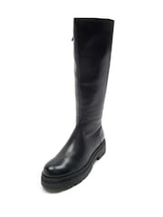 Off The Hook Black Bond Knee High Leather Boots With Side Zip Detail - Image 6 of 8