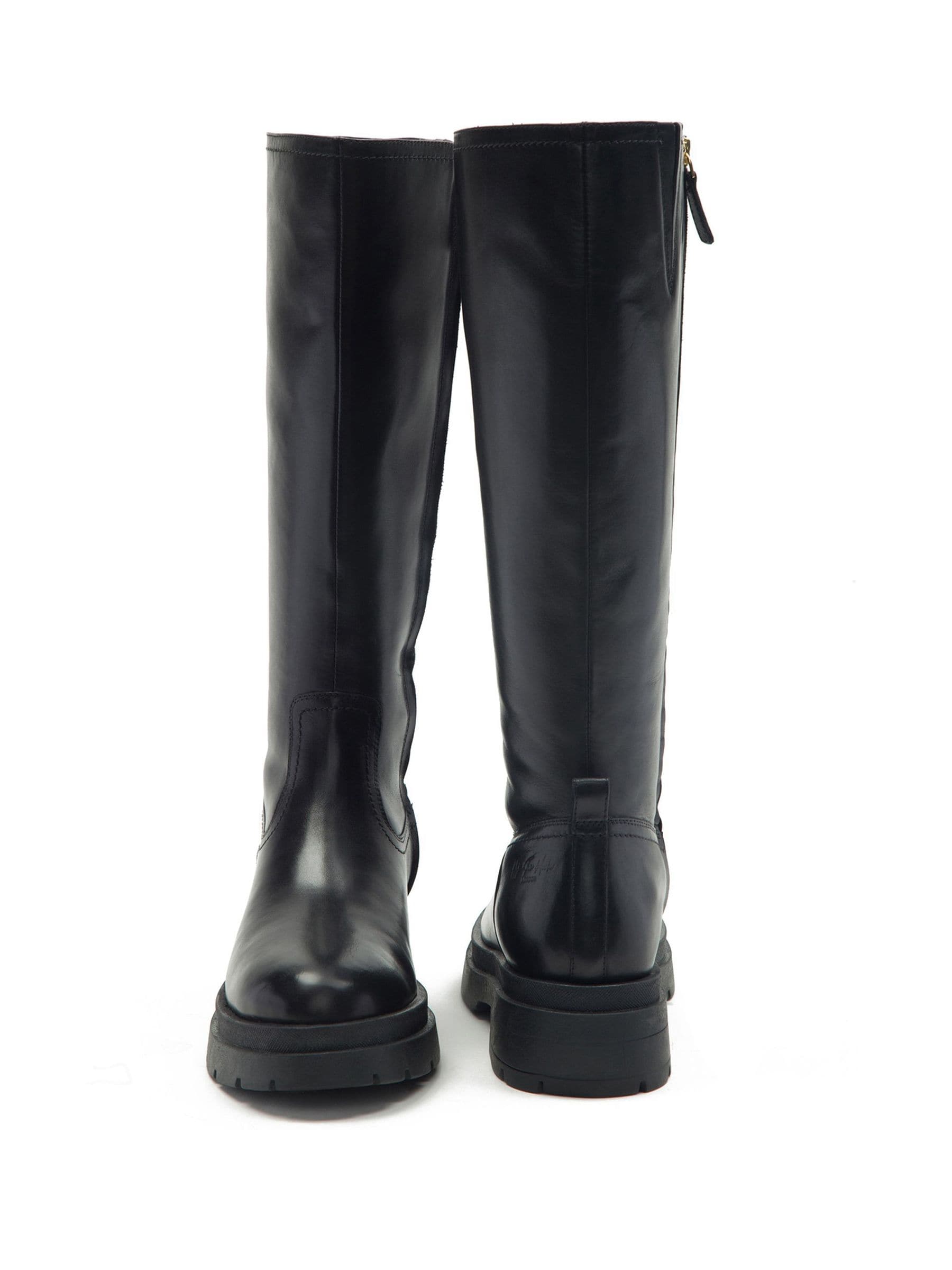Buy Off The Hook Black Bond Knee High Leather Boots With Side Zip