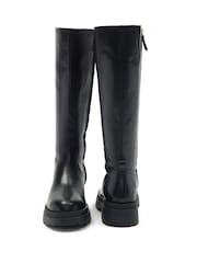 Off The Hook Black Bond Knee High Leather Boots With Side Zip Detail - Image 7 of 8