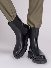 Off The Hook Black Bank Chelsea High Ankle Leather Boots - Image 1 of 8