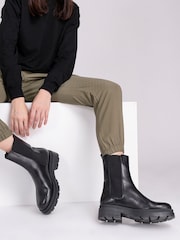 Off The Hook Black Bank Chelsea High Ankle Leather Boots - Image 2 of 8