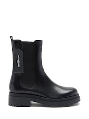 Off The Hook Black Bank Chelsea High Ankle Leather Boots - Image 3 of 8