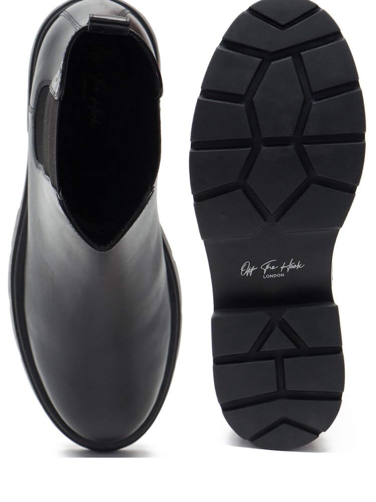 Off The Hook Black Bank Chelsea High Ankle Leather Boots - Image 8 of 8