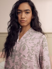 Laura Ashley Pink/Green Lloyd Print Button Through Short Sleeve Pyjamas Set - Image 4 of 16