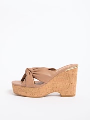 Lipsy Nude Knot Detail Cork Standard Fit Faux Leather High Mule Summer Wedges - Image 6 of 6