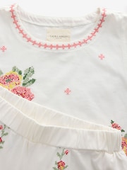 Laura Ashley Ecru/Pink Floral Cross Stitch Sleeveless Cotton Pyjamas - Image 10 of 14