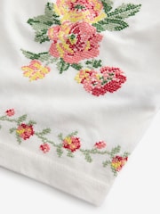 Laura Ashley Ecru/Pink Floral Cross Stitch Sleeveless Cotton Pyjamas - Image 12 of 14