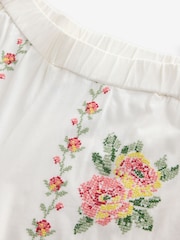 Laura Ashley Ecru/Pink Floral Cross Stitch Sleeveless Cotton Pyjamas - Image 13 of 14