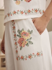 Laura Ashley Ecru/Pink Floral Cross Stitch Sleeveless Cotton Pyjamas - Image 5 of 6