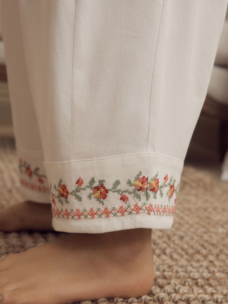 Laura Ashley Ecru/Pink Floral Cross Stitch Sleeveless Cotton Pyjamas - Image 6 of 6 Laura Ashley Ecru/Pink Floral Cross Stitch Sleeveless Cotton Pyjamas - Image 6 of 6
